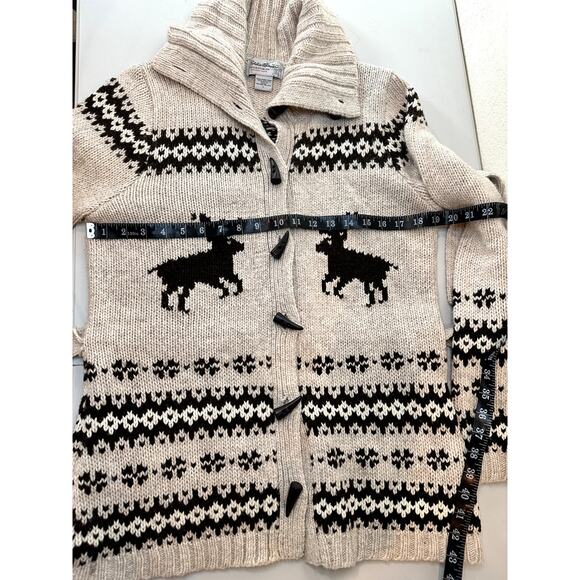 Eddie Bauer Collectibles Deer Cardigan Women’s Large Beige Tie Waist Y2K VTG - Picture 10 of 12
